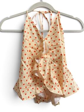 NWT MakeMeChic Polka Dot Halter Top Ruffle Backless Tie Back Size S